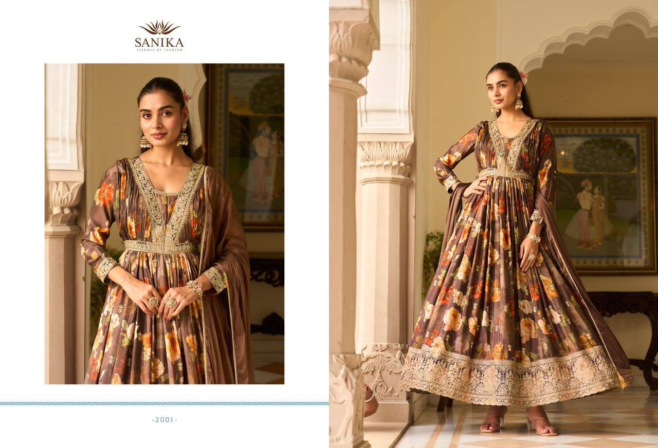 JAGMAG by sanika fashion 2001 to 2003 Series Designer Stylish Fancy Colorful Beautiful Party Wear & Ethnic Wear Collection Chinnon Gowns With Dupatta At Wholesale Price